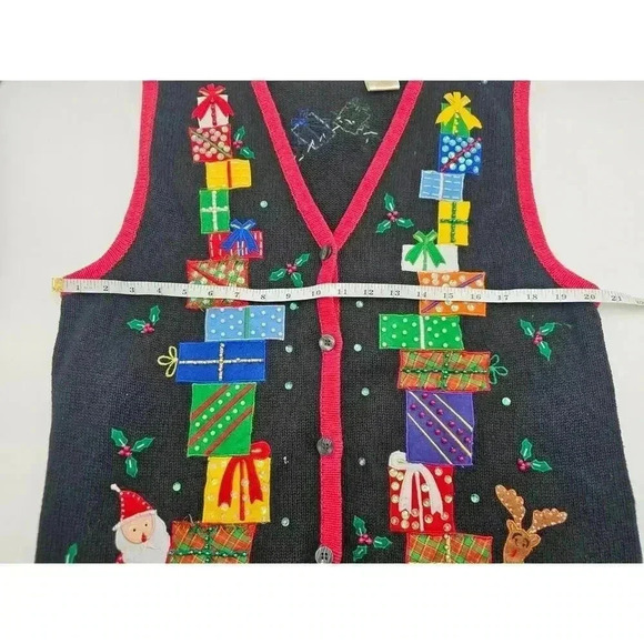 Bobbie Brooks Women's Size L Black Holiday Presents Sweater Vest - Picture 9 of 11